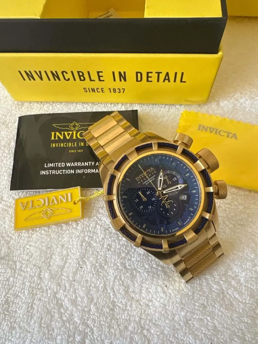 Invicta Reserve Bolt Sport Chronograph Gold-Tone Blue Dial Men's Watch 19521